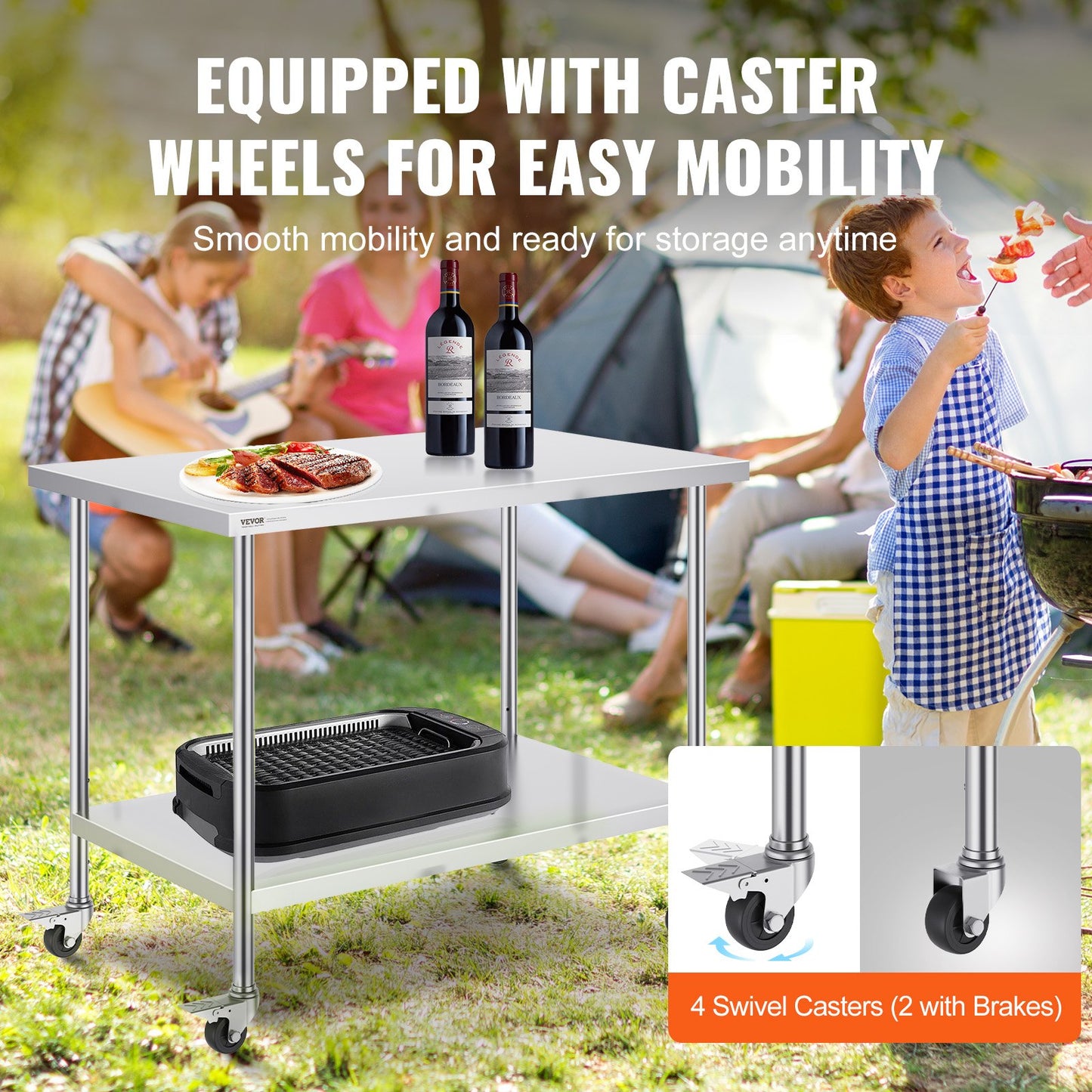 Heavy Duty Stainless Steel Work Table - 30x48x38 Inch with Wheels