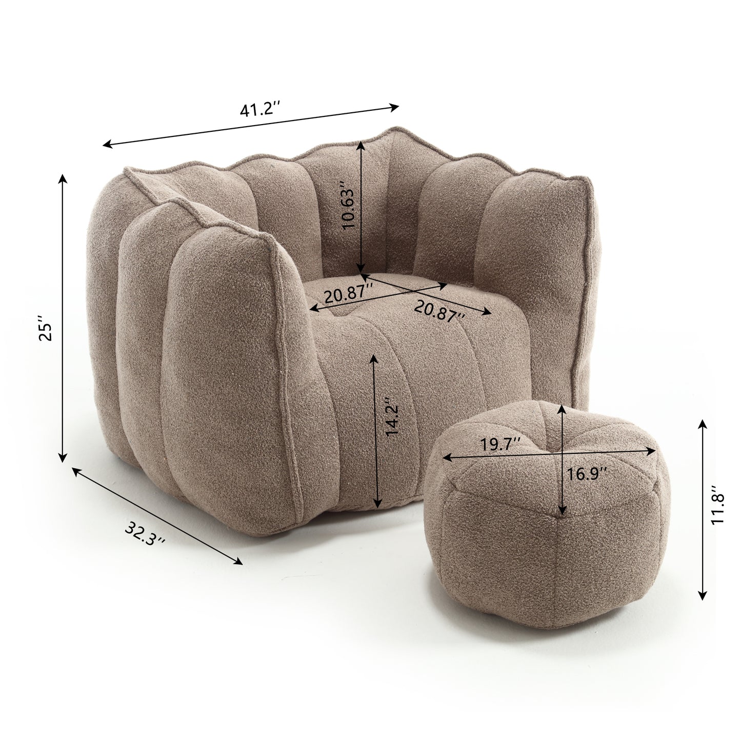 Coffee Soft Bean Bag Chair with Foam Filling - Comfortable Lazy Sofa