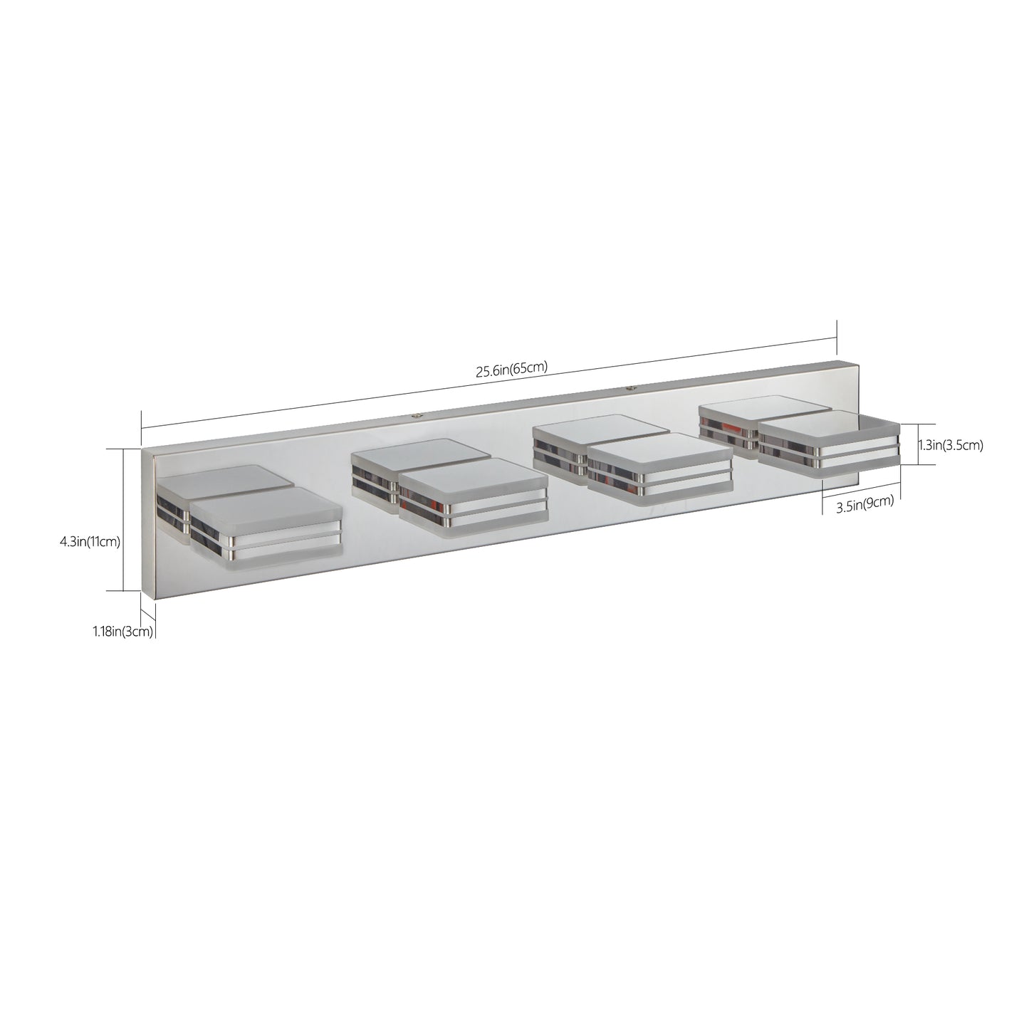 Modern Chrome 4-Light LED Vanity Light with Square Acrylic Shades