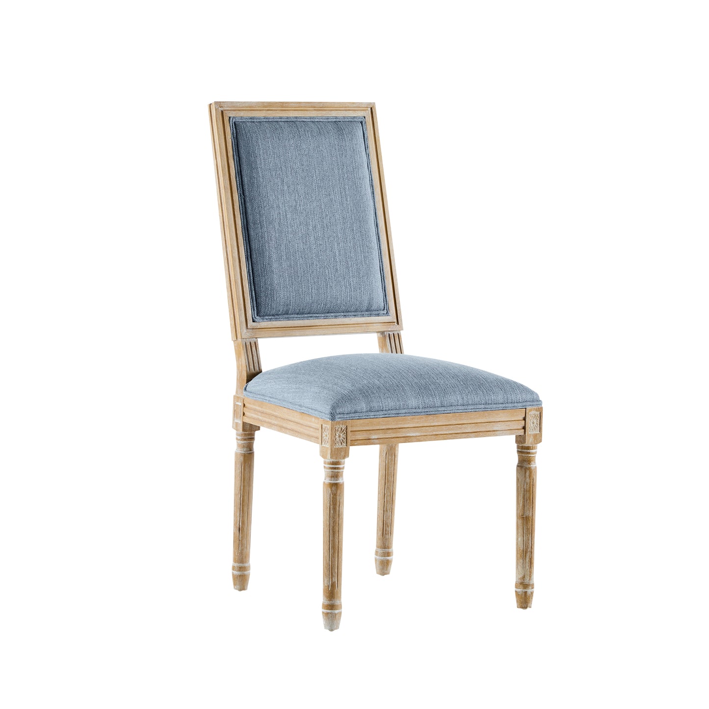 Set of 6 French Country Dining Chairs - Slate Blue Upholstered Seat