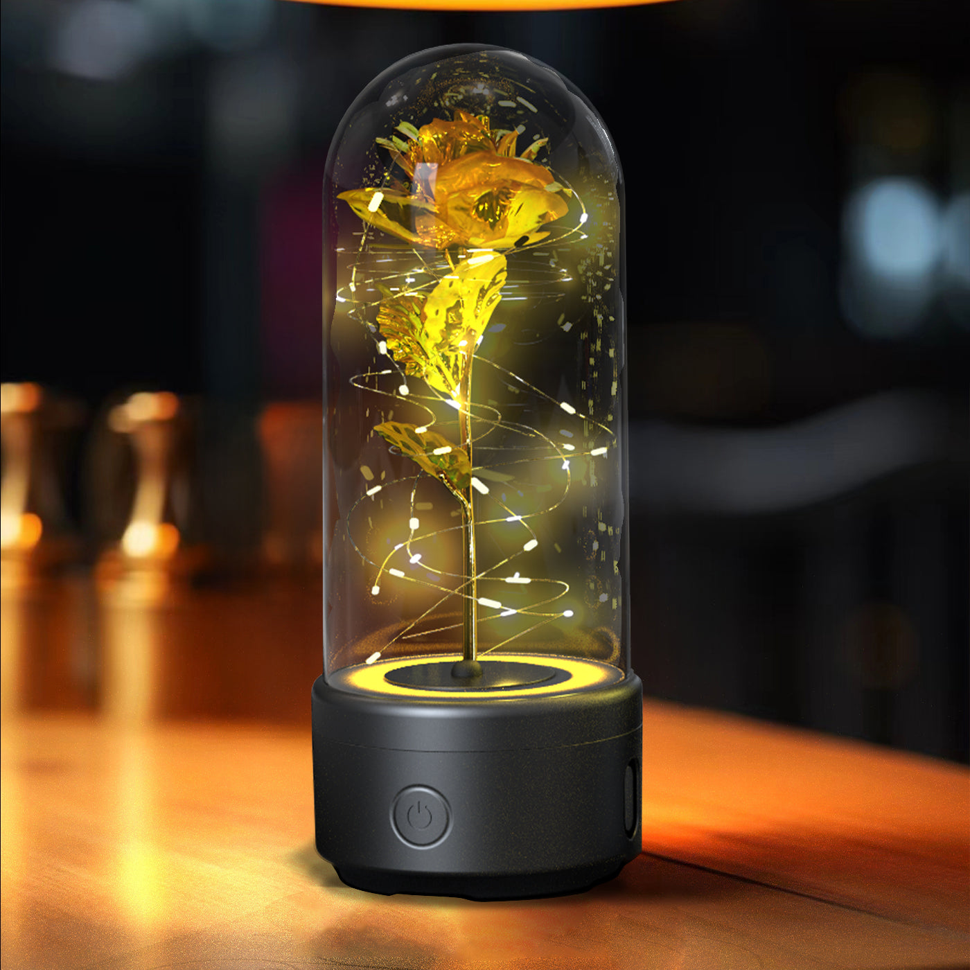 2-in-1 Rose LED Night Light with Bluetooth Speaker - Romantic Glass Decor