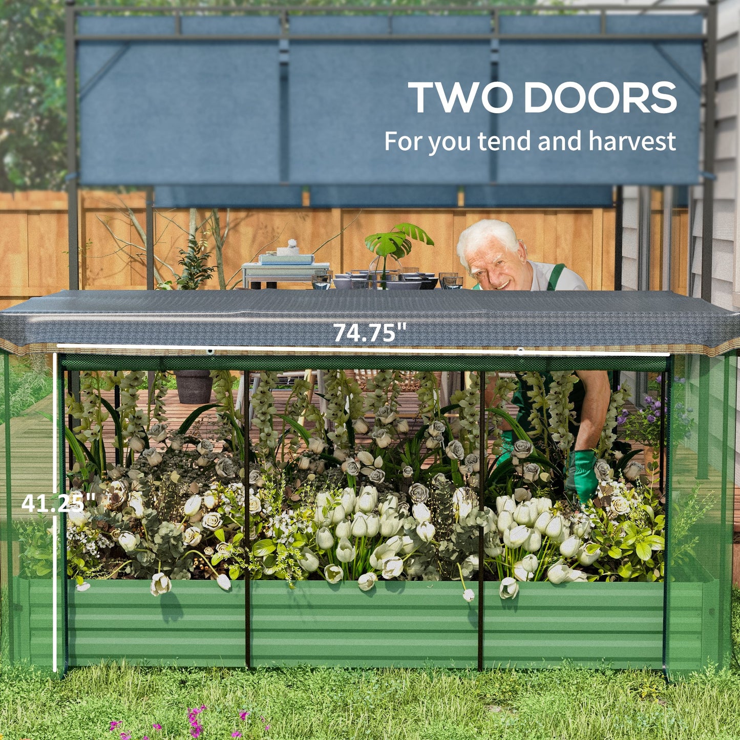 Galvanized Steel Raised Garden Bed with Crop Cage and Shade Cloth - Outdoor Planting Box, Green