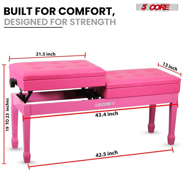 Heavy Duty Adjustable Piano Bench - Pink Padded Stool with Storage
