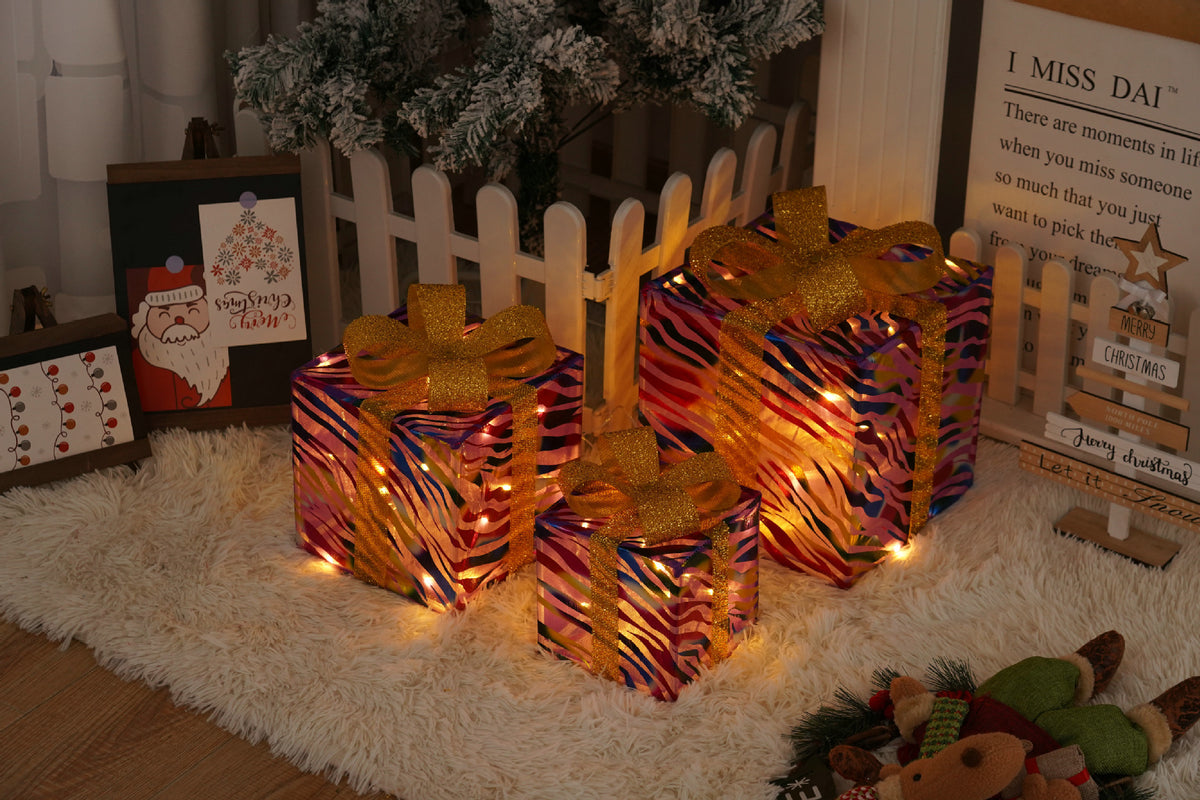 Remote Control Christmas Gift Box Lights - Holiday Decorative LED Set