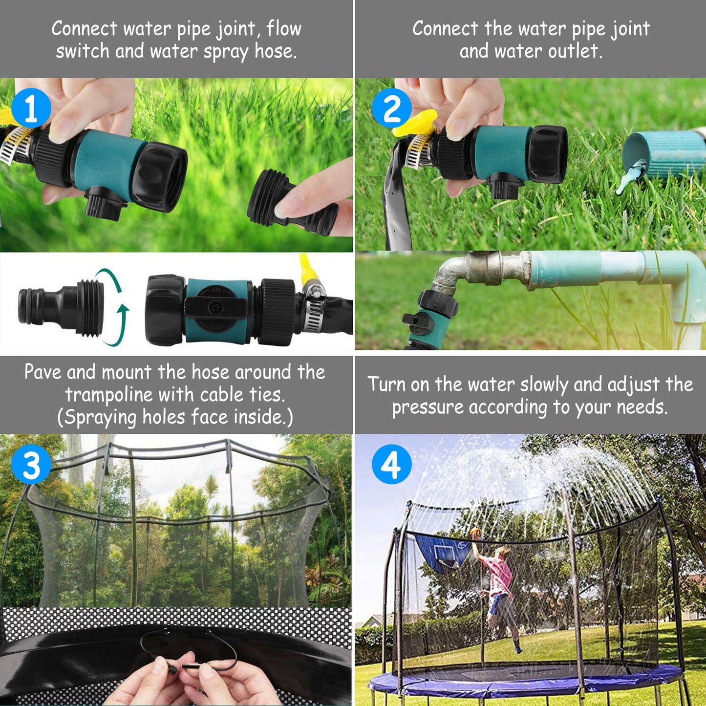 Kids Trampoline Sprinkler Water Park Toy 39ft Outdoor Water Game Summer Fun
