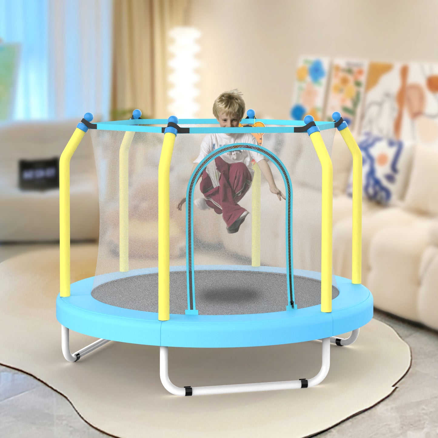 55-Inch Kids Trampoline with Basketball Hoop - Blue