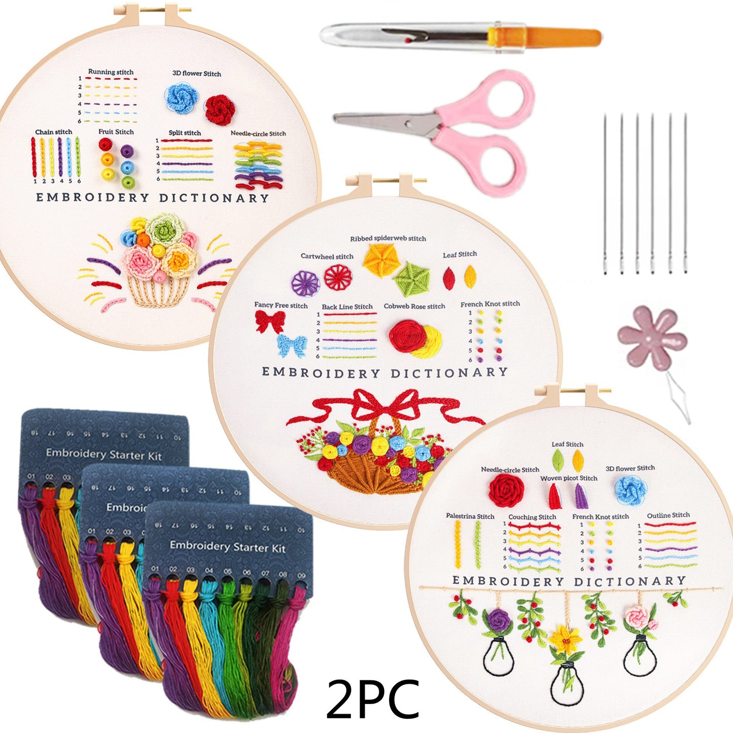 Embroidery Sewing Kit for Beginners - Cotton Cloth & Bamboo Frame
