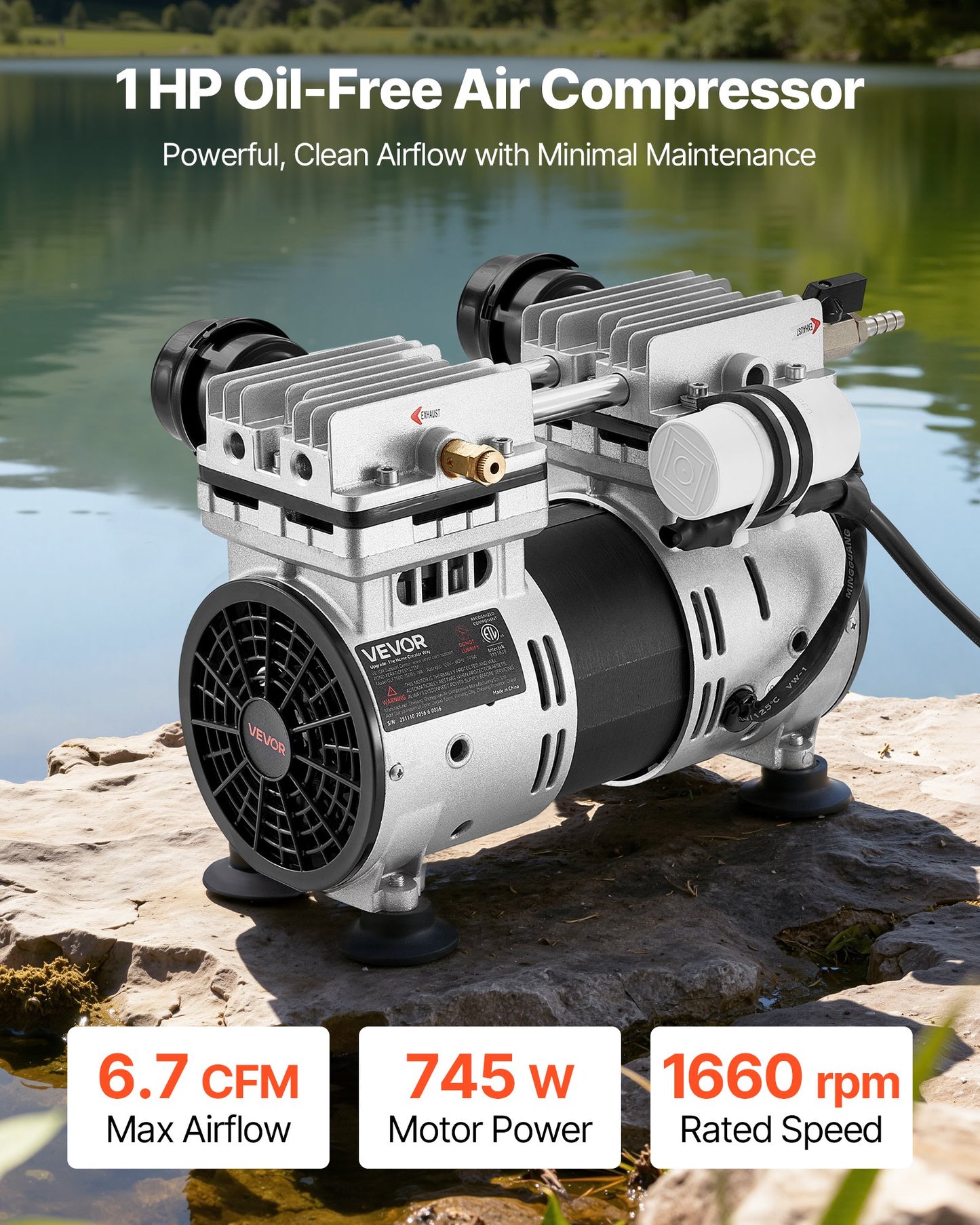 Pond Aerator 6.7CFM 1HP Water Oxygen Pump for Ponds Up to 3 Acres