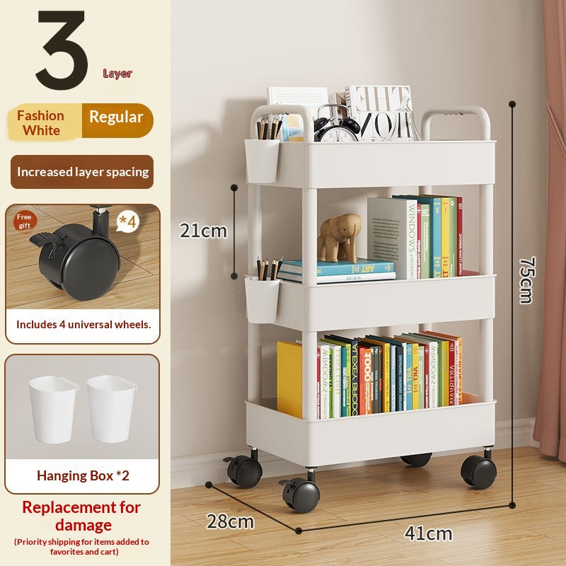 Multi-Level 26cm Plastic Storage Rack with Wheels & Hooks for Kitchen Bathroom Bedroom