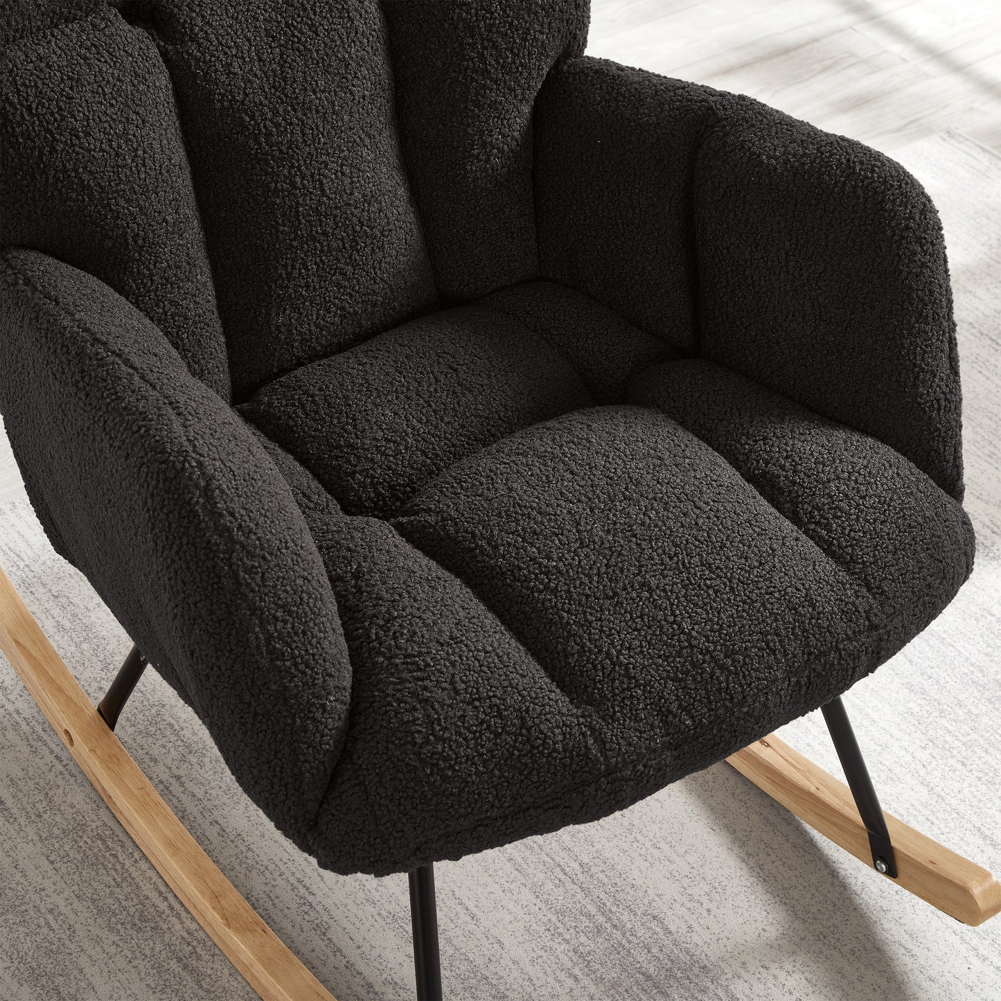 Dark Gray Tufted Teddy Fabric Rocking Chair with Metal Frame