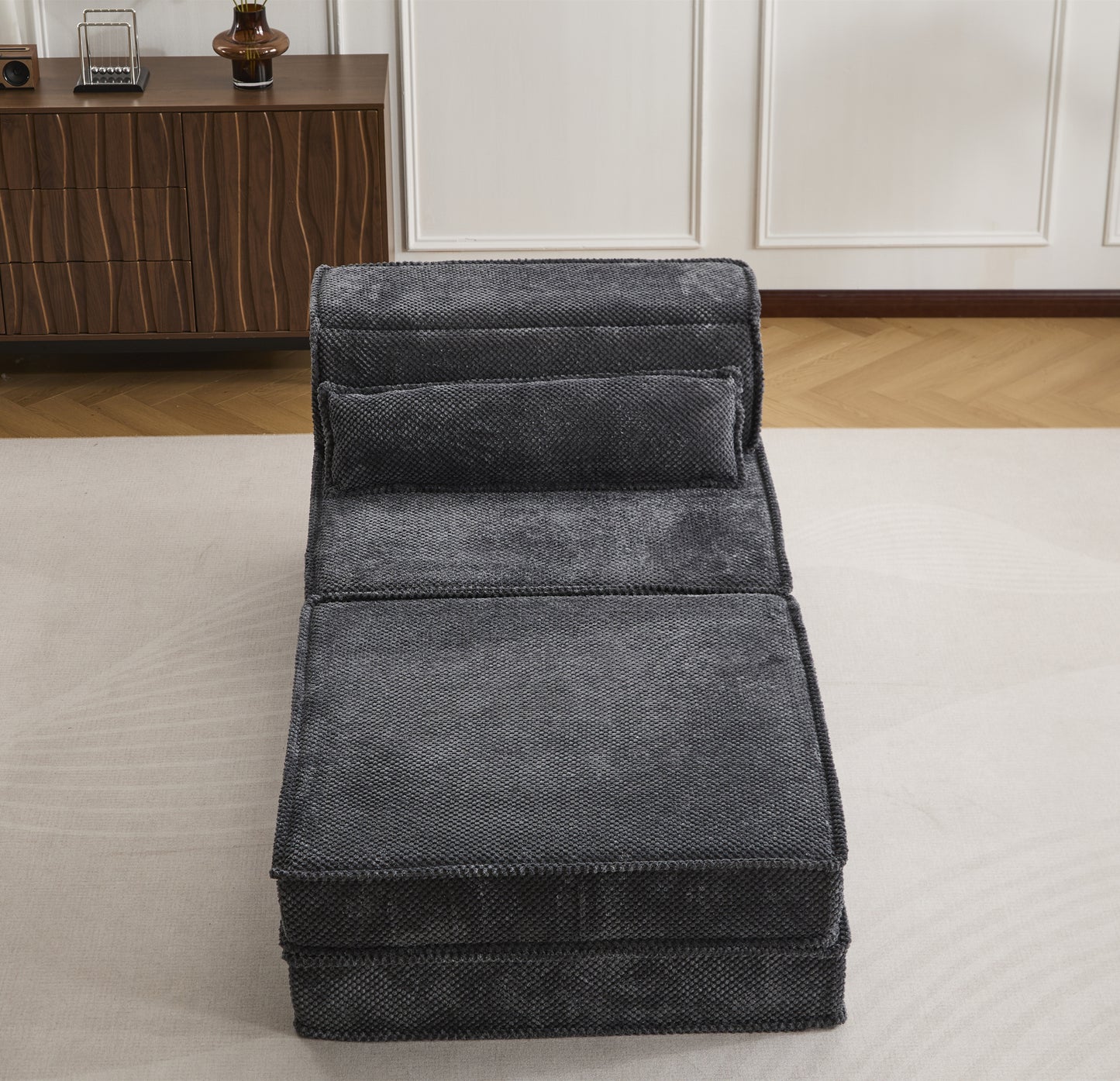Convertible Floor Sofa Bed - Oversized Single Seater - Dark Grey