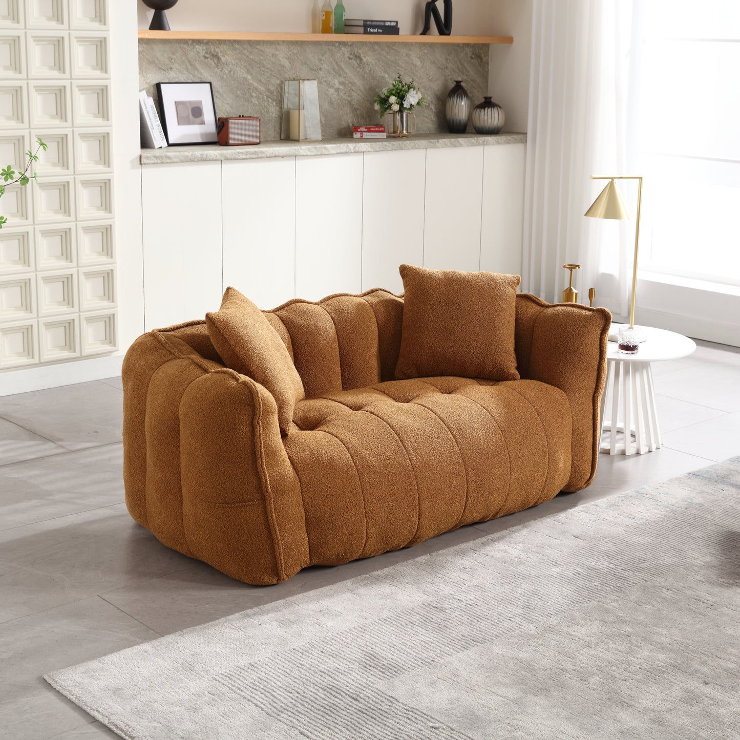 Yellow Beanbag Chair for Two - Soft Chenille Foam Recliner
