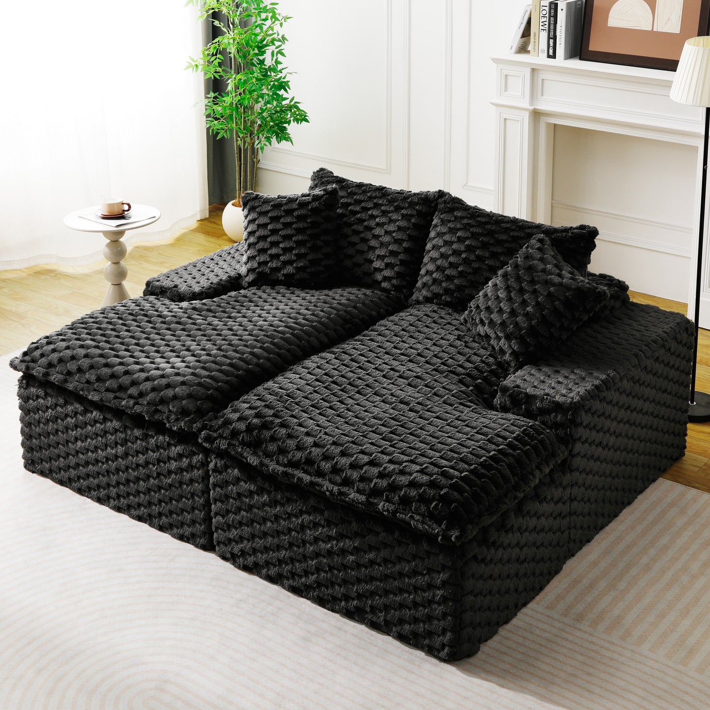 Black Velvet Double Chaise Lounge Sofa - Multifunctional Design