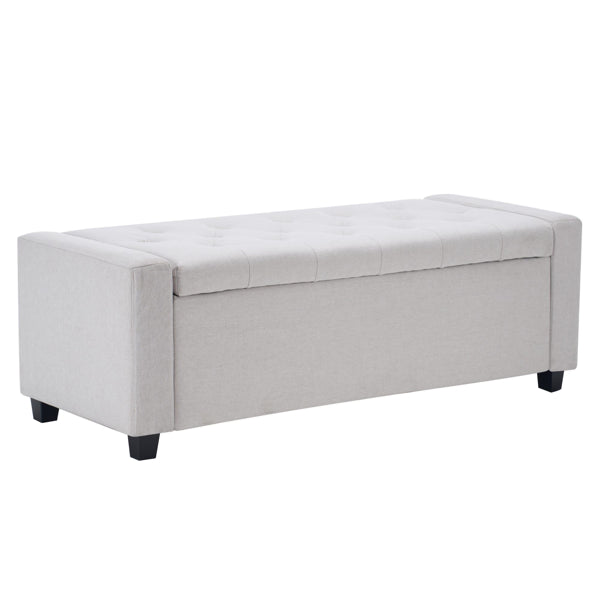 48" Upholstered Storage Bench - Faux Linen Ottoman for Bedroom