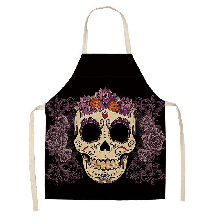Cotton and Linen Skull Apron - Modern Kitchen Cooking Tool, 68x55cm
