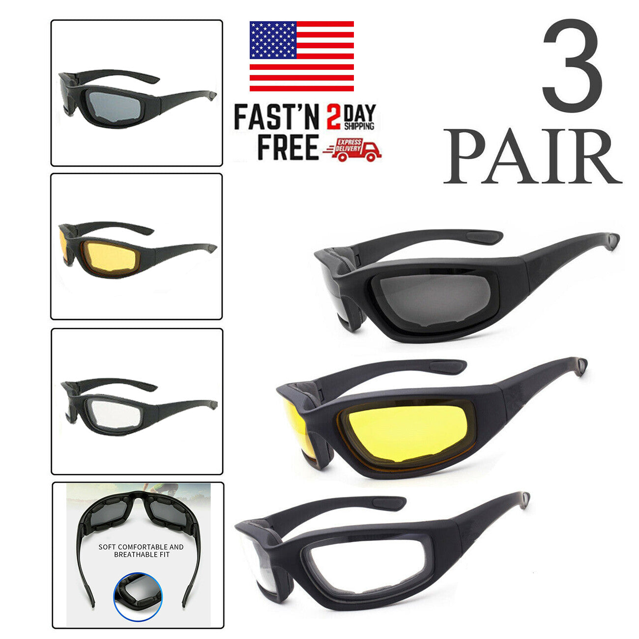 Cycling Sunglasses - 3 Pack UV400 Protection for Outdoor Sports