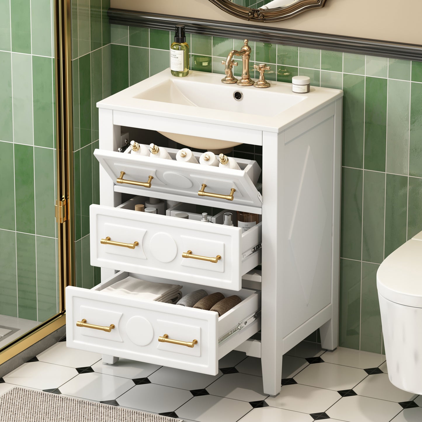 24-Inch Bathroom Vanity with Ceramic Sink Combo - White