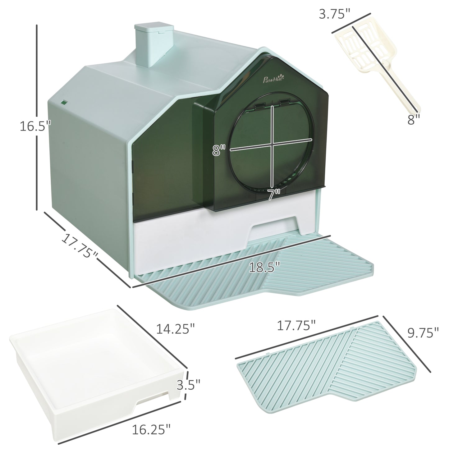 Hooded Cat Litter Box with Litter Mat, Odor Control, Light Blue