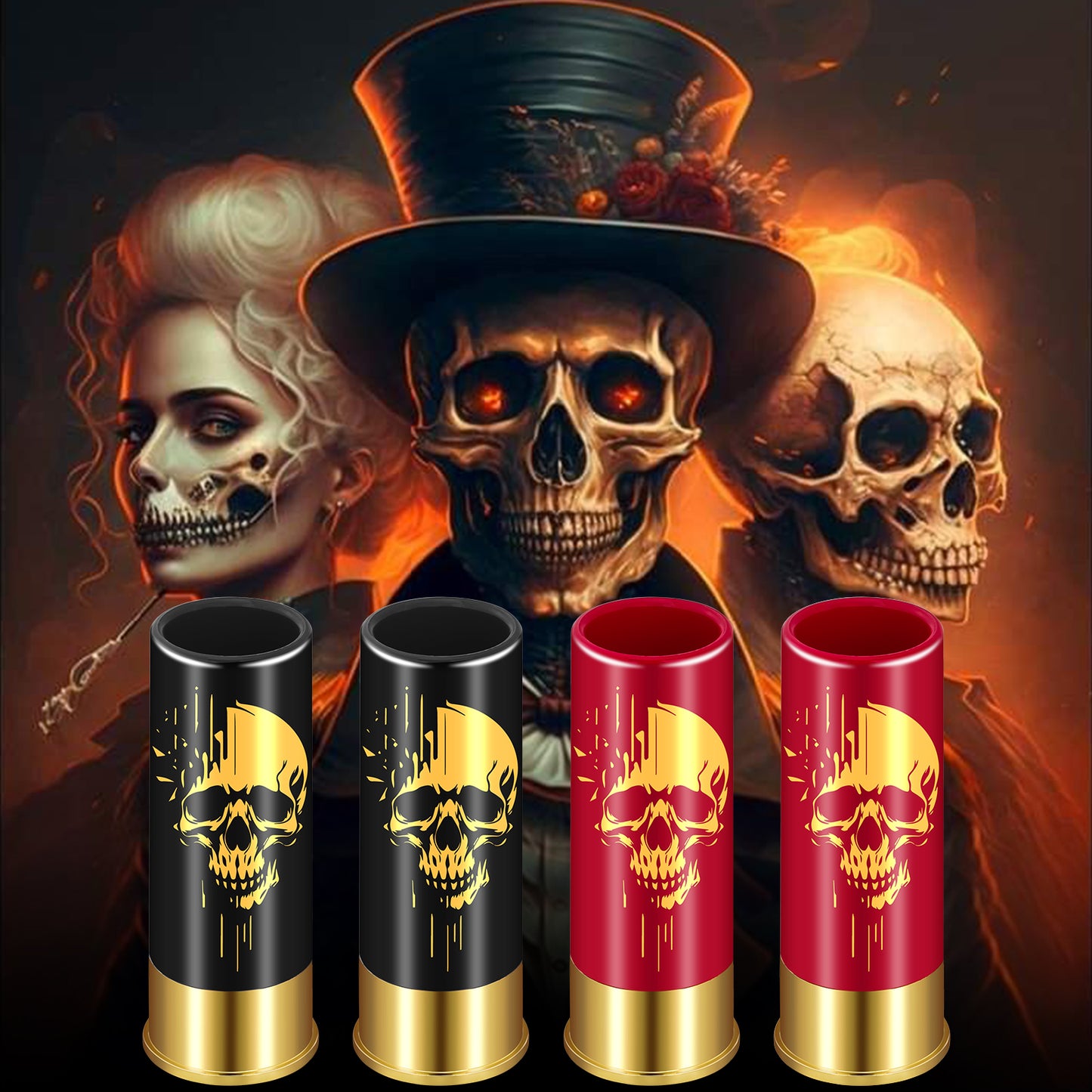 Skull Shot Glasses Set - 4pcs Reusable Plastic Cups for Cocktails