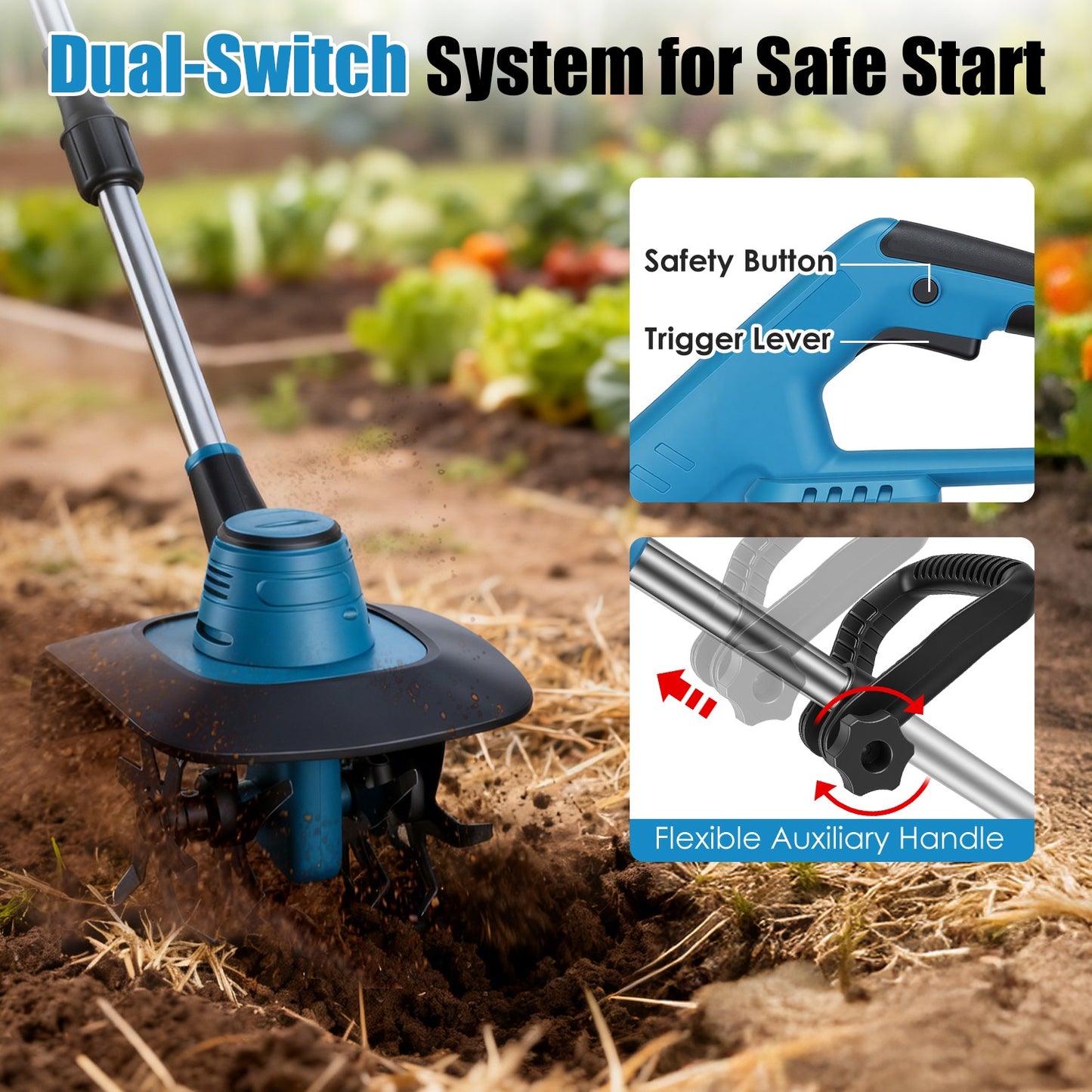 Cordless 800W Garden Tiller Cultivator with 3.0Ah Battery for Soil & Weeding