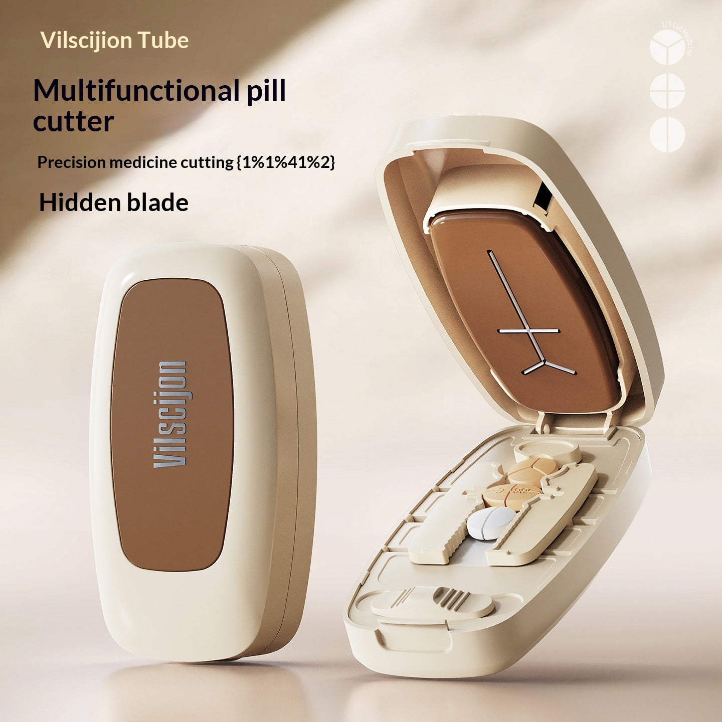 Multi-Function Pill Cutter with Compartments - Small Size