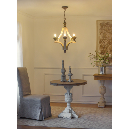 Wooden Chandelier with Adjustable Chain for Kitchen Dining Cream Finish - 6 Lights