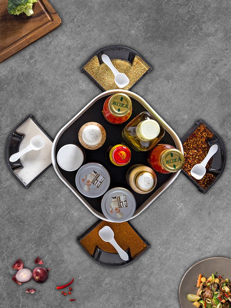 Rotating Kitchen Spice Organizer Rack with Clear Jars, Double Layer