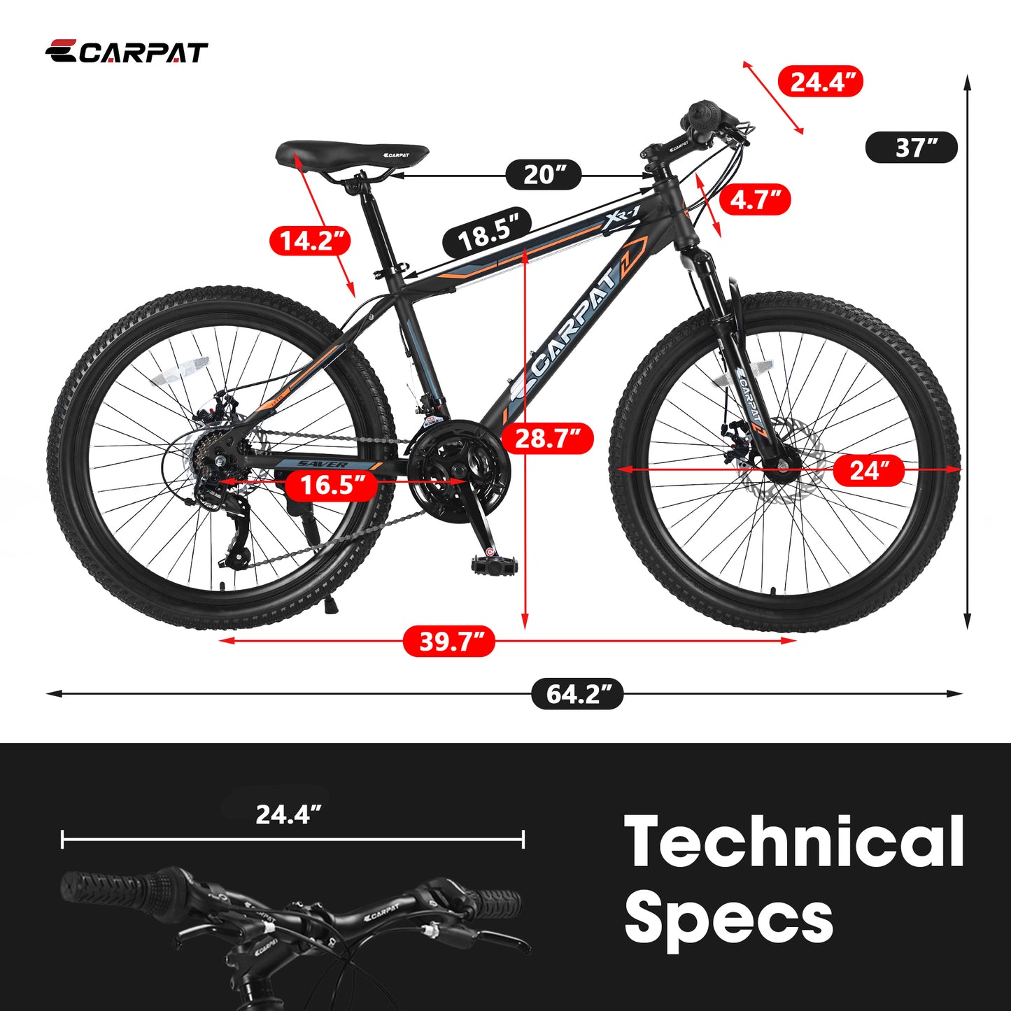24 Inch Mountain Bike for Boys & Girls - Shimano 21 Speed, Dual Disc Brakes