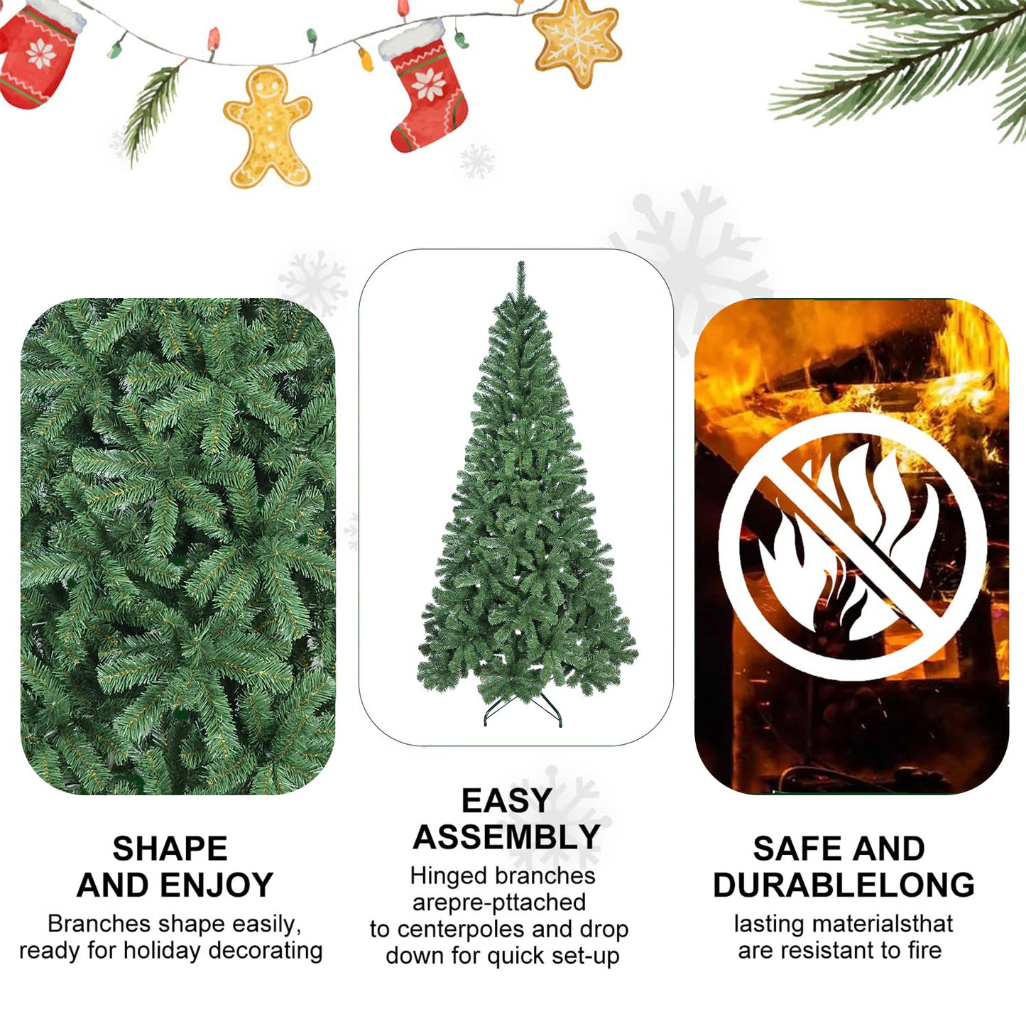 Unlit Artificial Christmas Tree with Metal Stand - Multiple Heights