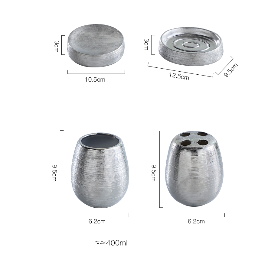 Handmade Vintage Ceramic Bathroom 5-Piece Set - Brushed Silver Finish