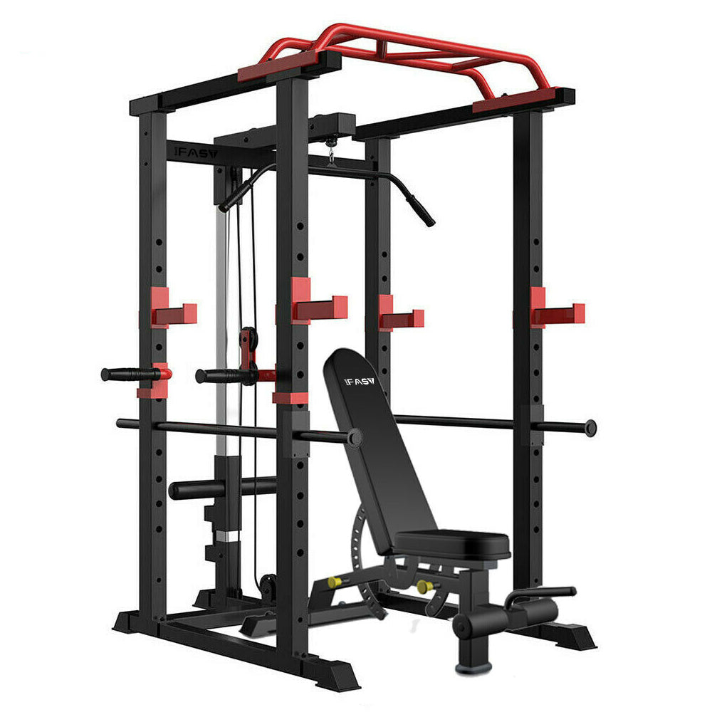 Adjustable Power Cage Squat Rack - 1000lbs Capacity, Black