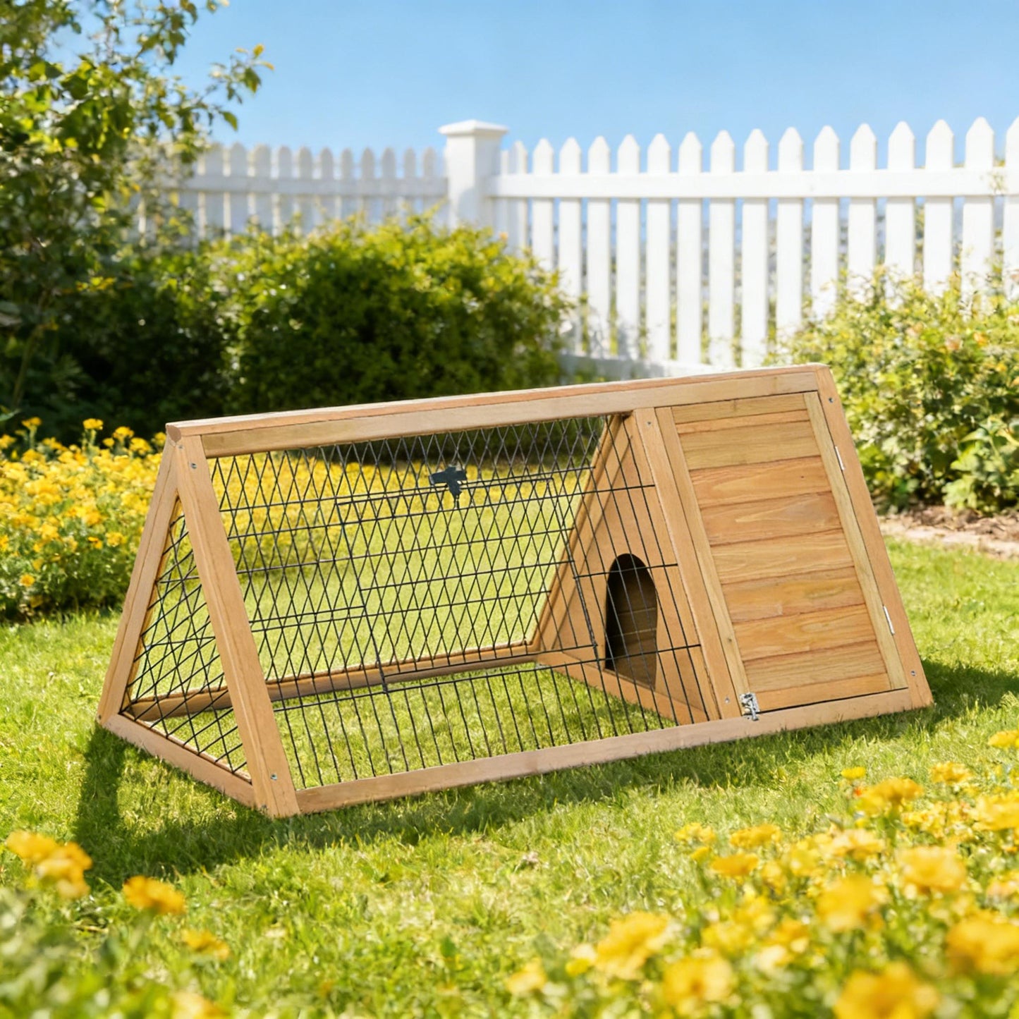 A-Frame Wooden Rabbit Hutch - Small Animal Cage - Yellow