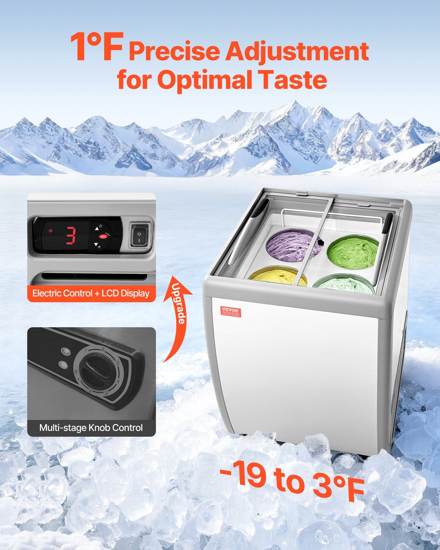 Commercial Ice Cream Display Case with Locking Casters - 5.6 Cu.ft Chest Freezer with Sliding Glass Door & LED Lighting