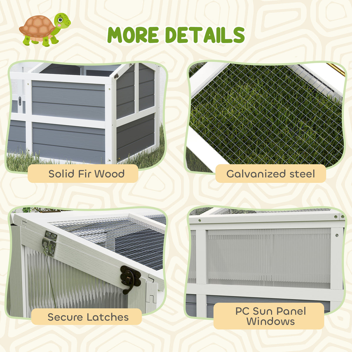 Wooden Tortoise Habitat Outdoor with Bottomless Design Doors Windows for Small Animals