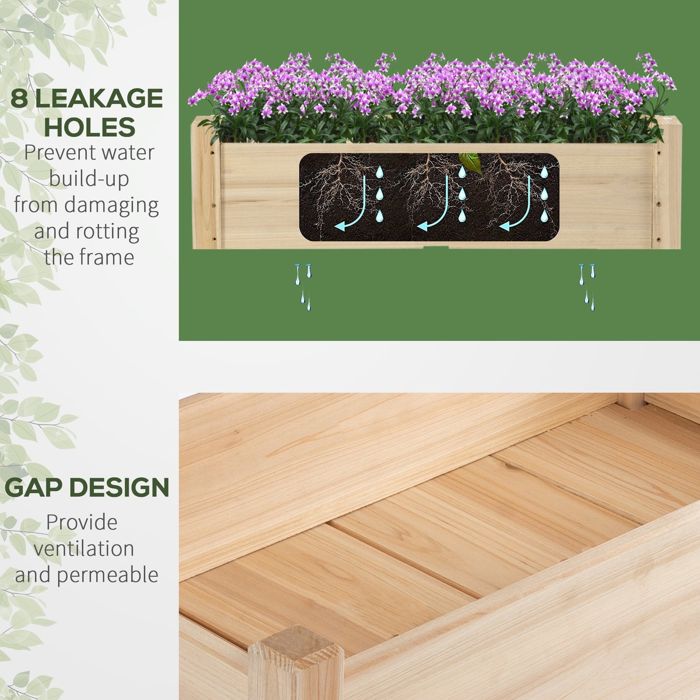 2-Tier Wooden Garden Bed and Plant Stand - 34x34x28 Inches, Natural