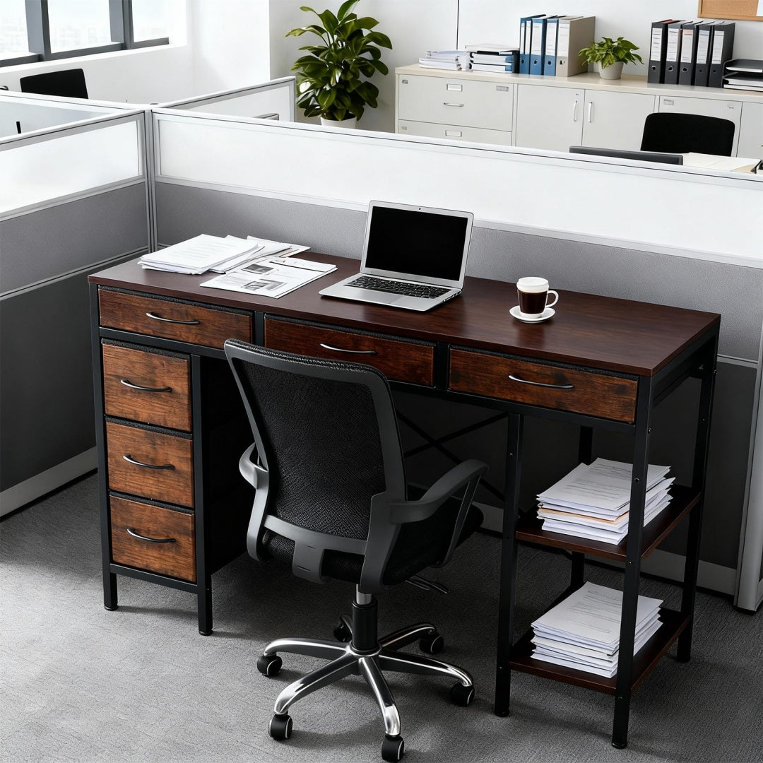 55-Inch Computer Desk with 6 Drawers for Home Office Storage