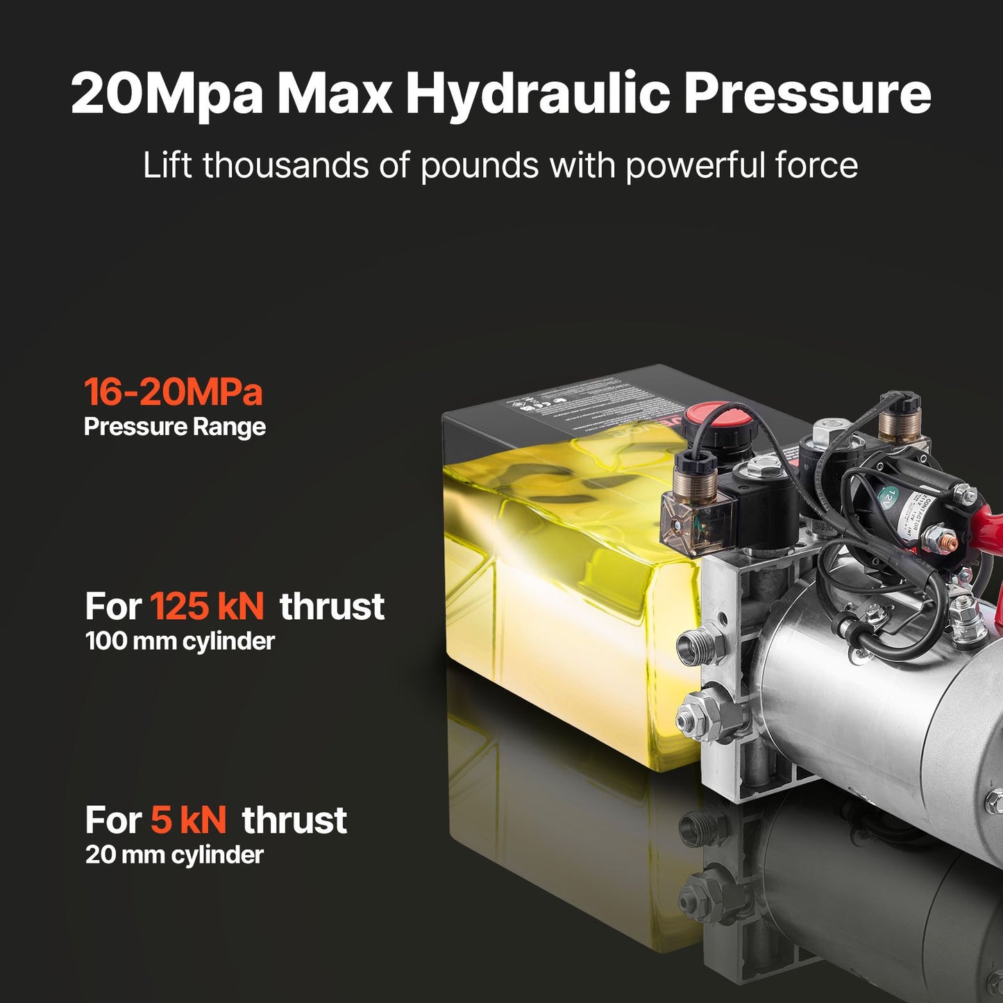 4 Quart Hydraulic Power Unit for Dump Trailers - 3200 PSI 12V Pump, Metal Reservoir