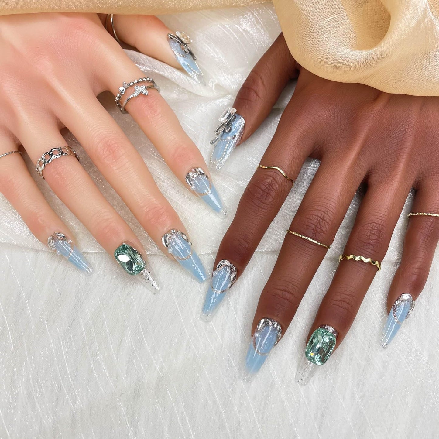 Handmade 3D Press On Nails - Nebula Glint - Size M