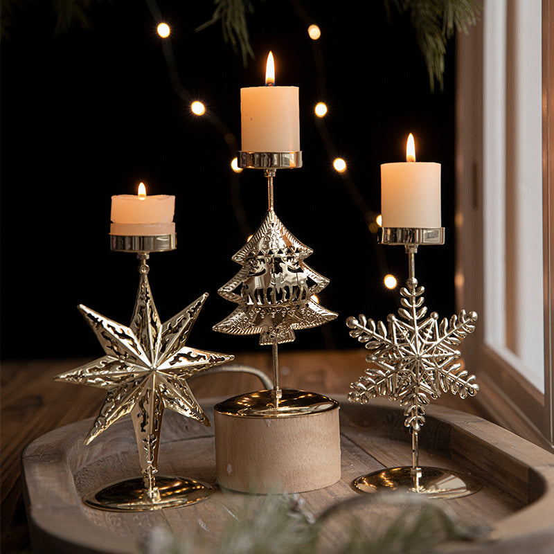 Christmas Candlestick Window Decor Iron Tray - Golden Festive Home Accent