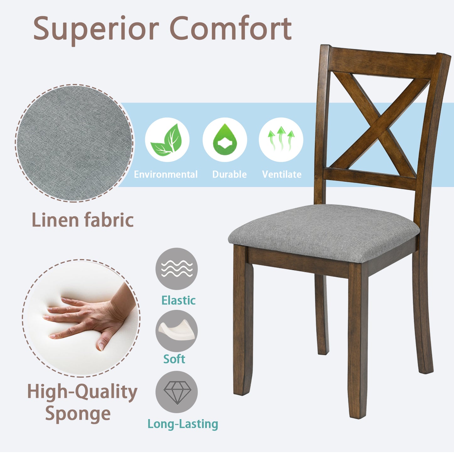 Wooden Dining Chairs Set of 4 with Padded Seats - Walnut