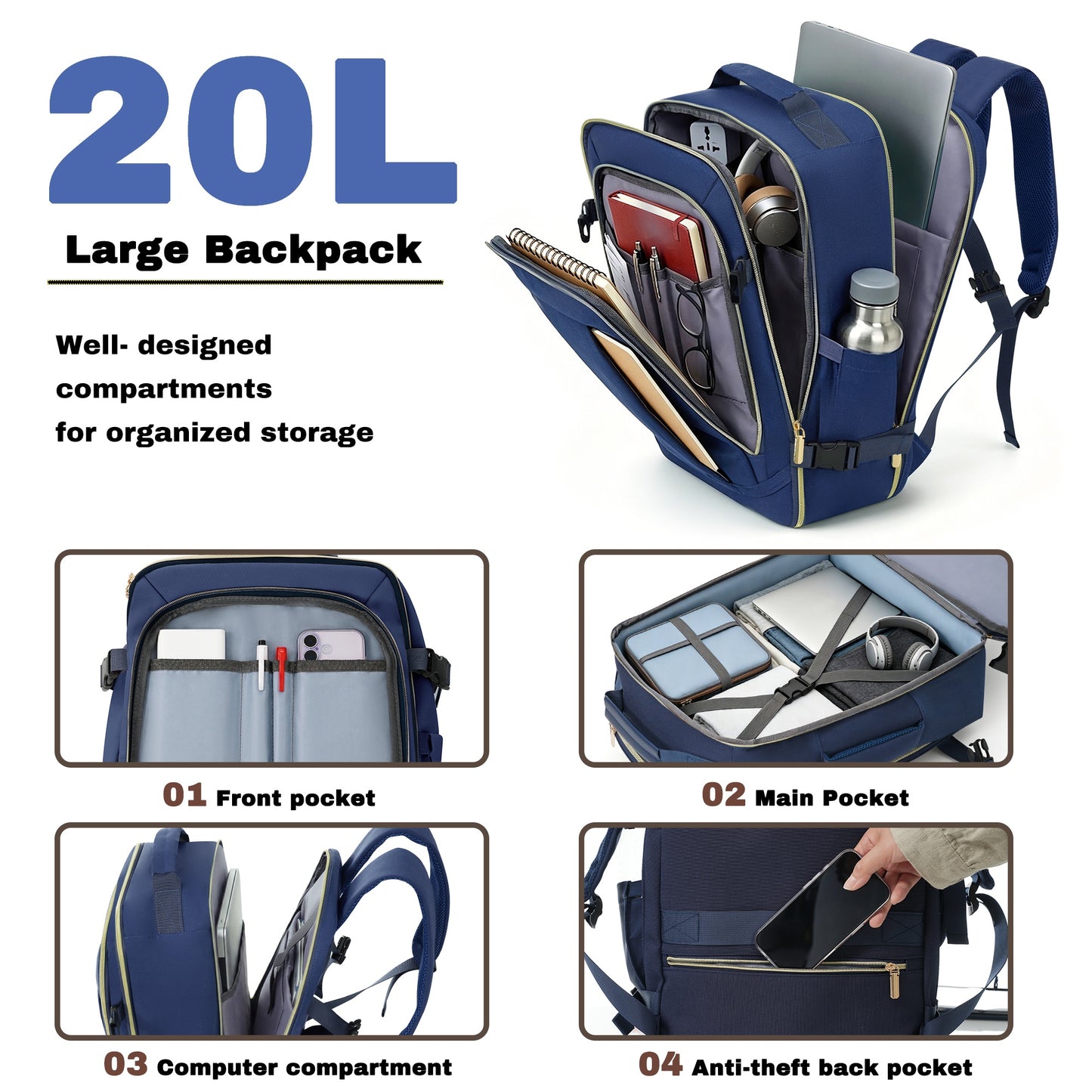 24-Inch Checked Suitcase Set with Travel Duffel & Toiletry Bag - Navy