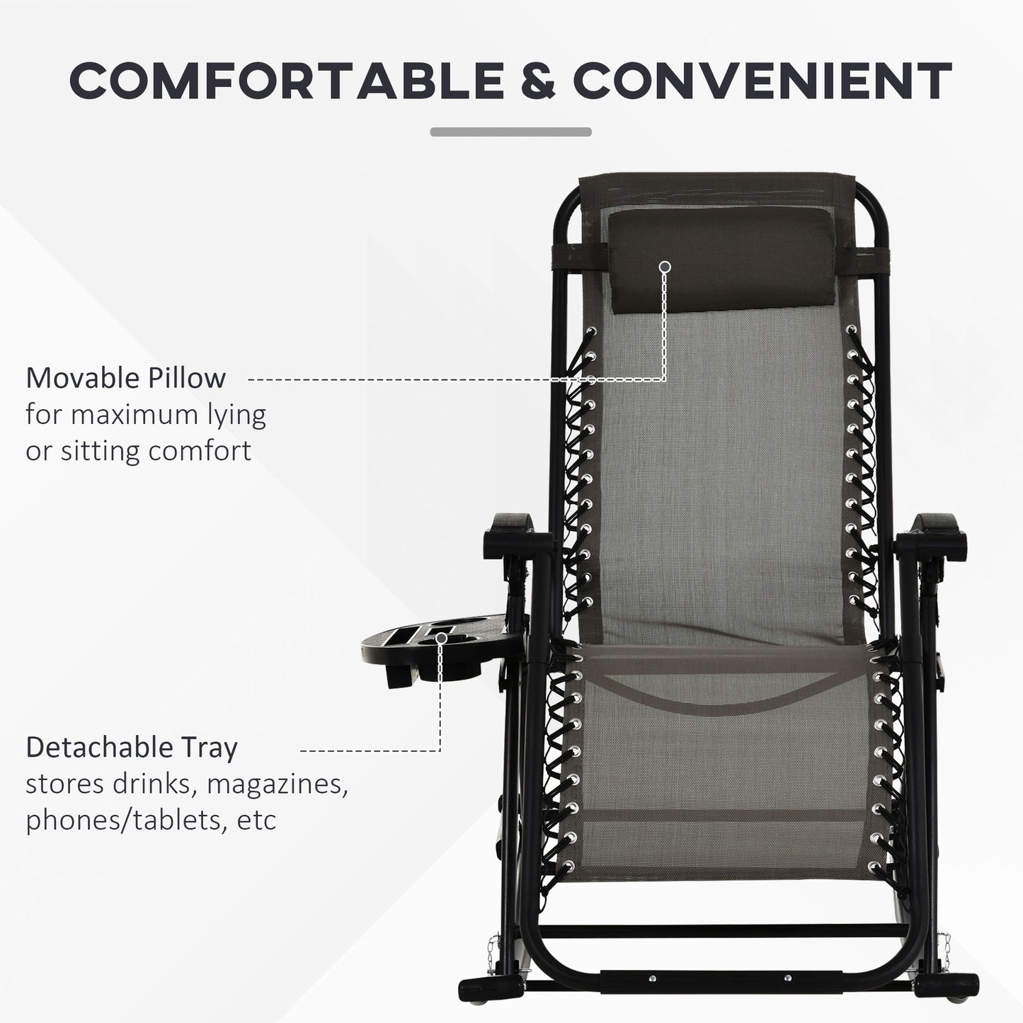 Zero Gravity Reclining Rocking Chair with Cup Holder - Gray