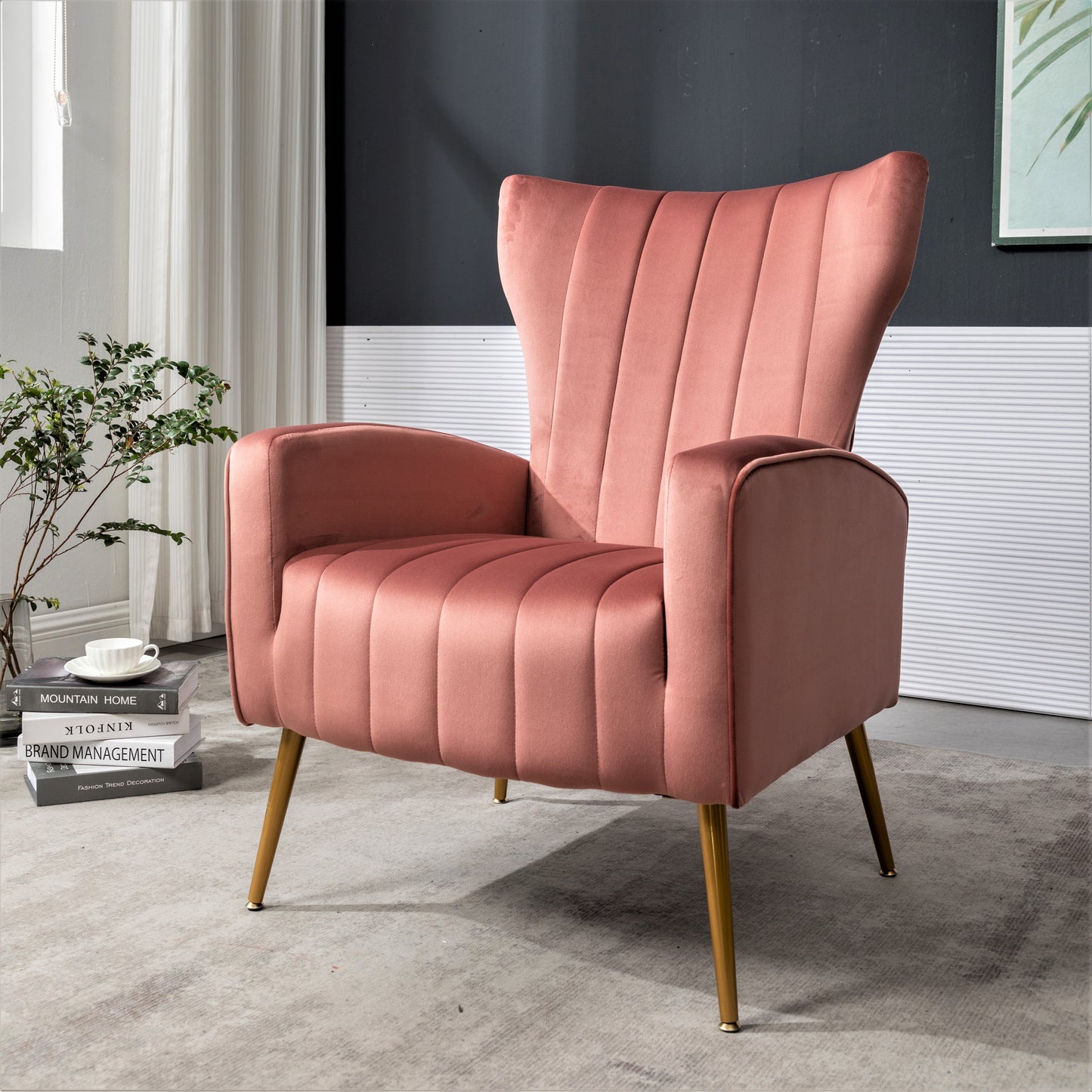 Velvet Accent Chair With Metal Legs, Modern Upholstered Armchair,
