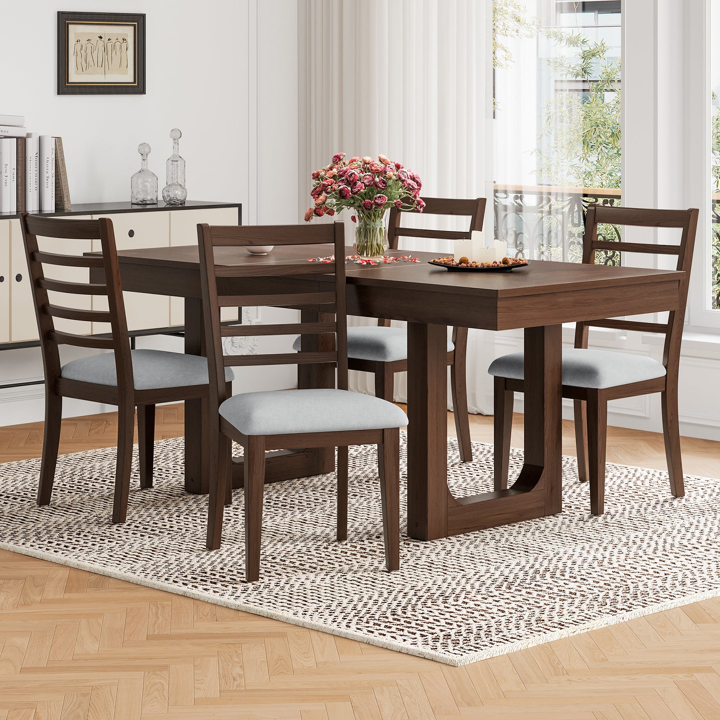 4-Piece Farmhouse Dining Chairs Set, Upholstered With High Ladder