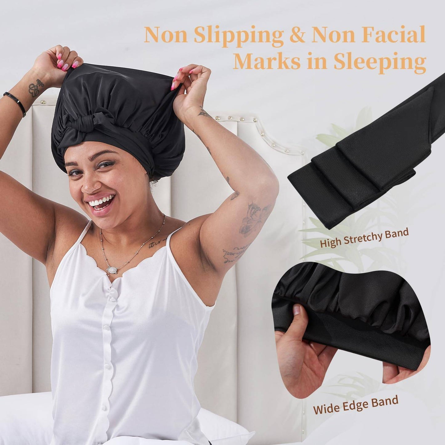 Adjustable Satin Hair Bonnet for Sleeping - Double Layer Silk Hair Wrap