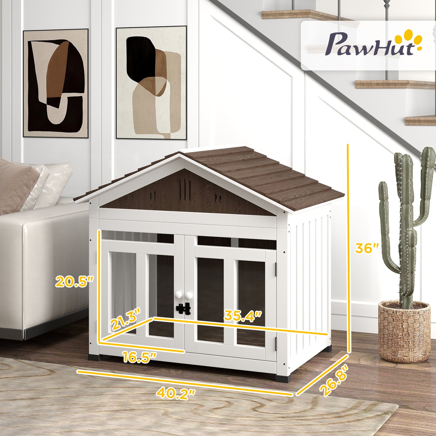 Wooden Dog House Outdoor Indoor for Small to Large Dogs with Air Vents & Removable Floor