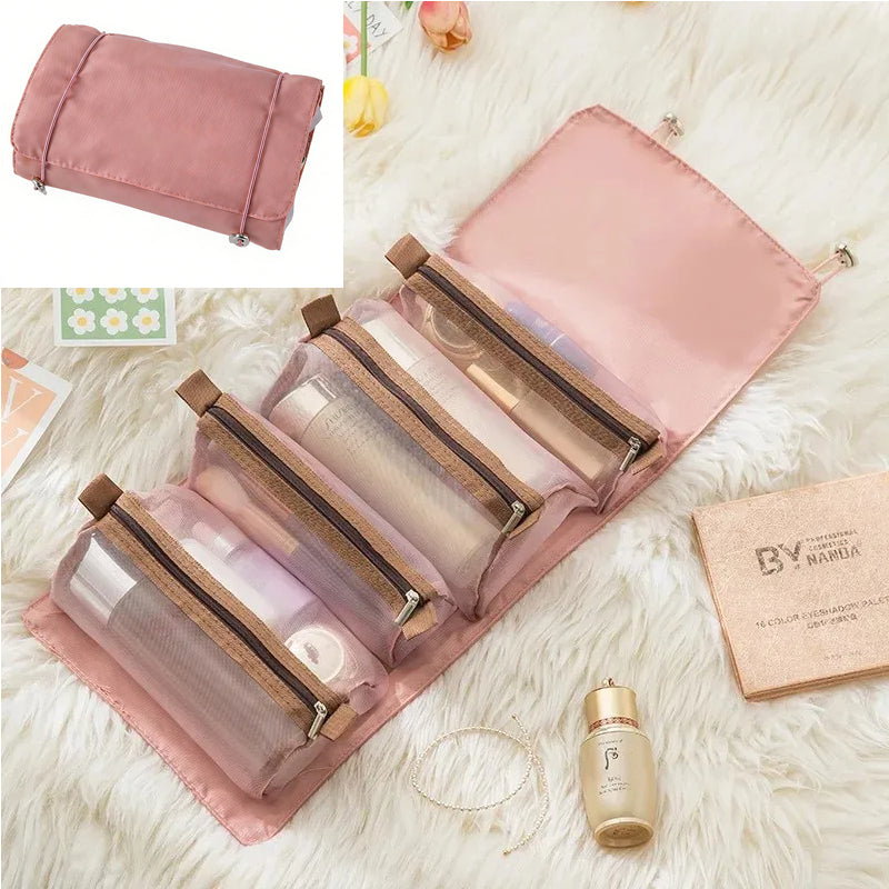 4-in-1 Foldable Travel Makeup Bag - Removable Cosmetic Toiletry Organizer