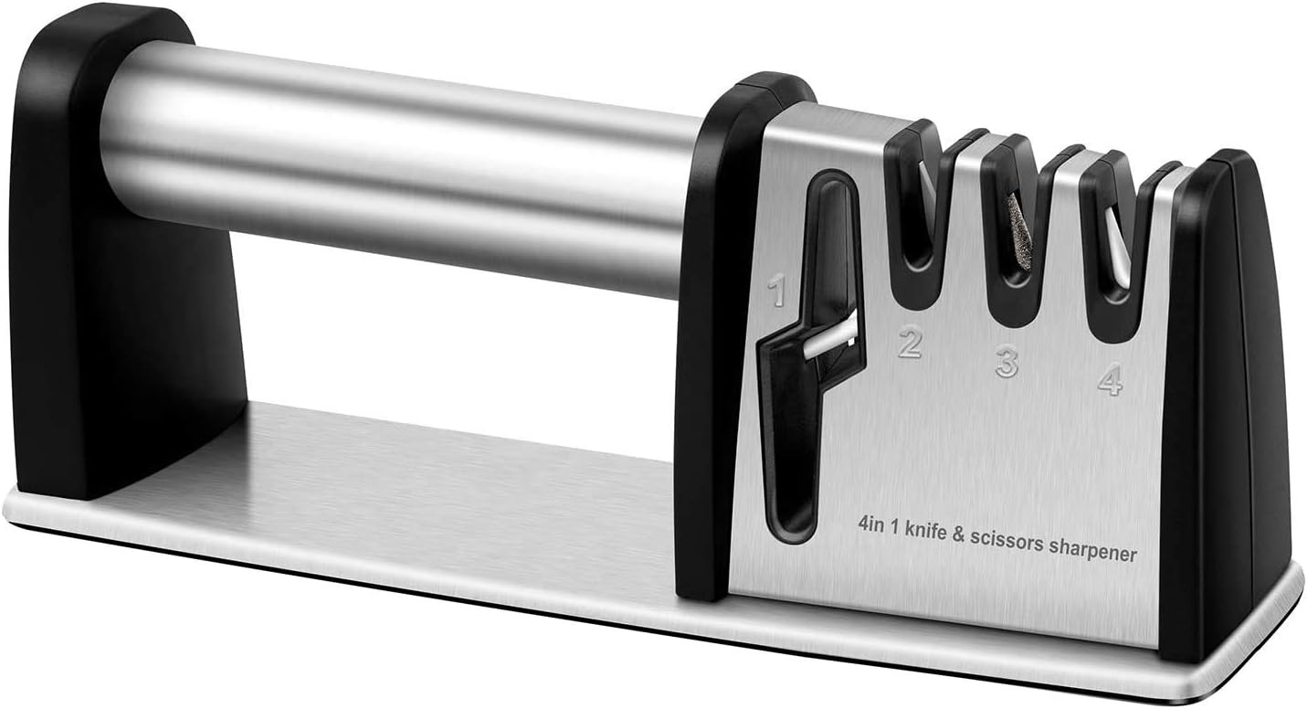 4-in-1 Kitchen Blade and Scissor Sharpening Tool - Black