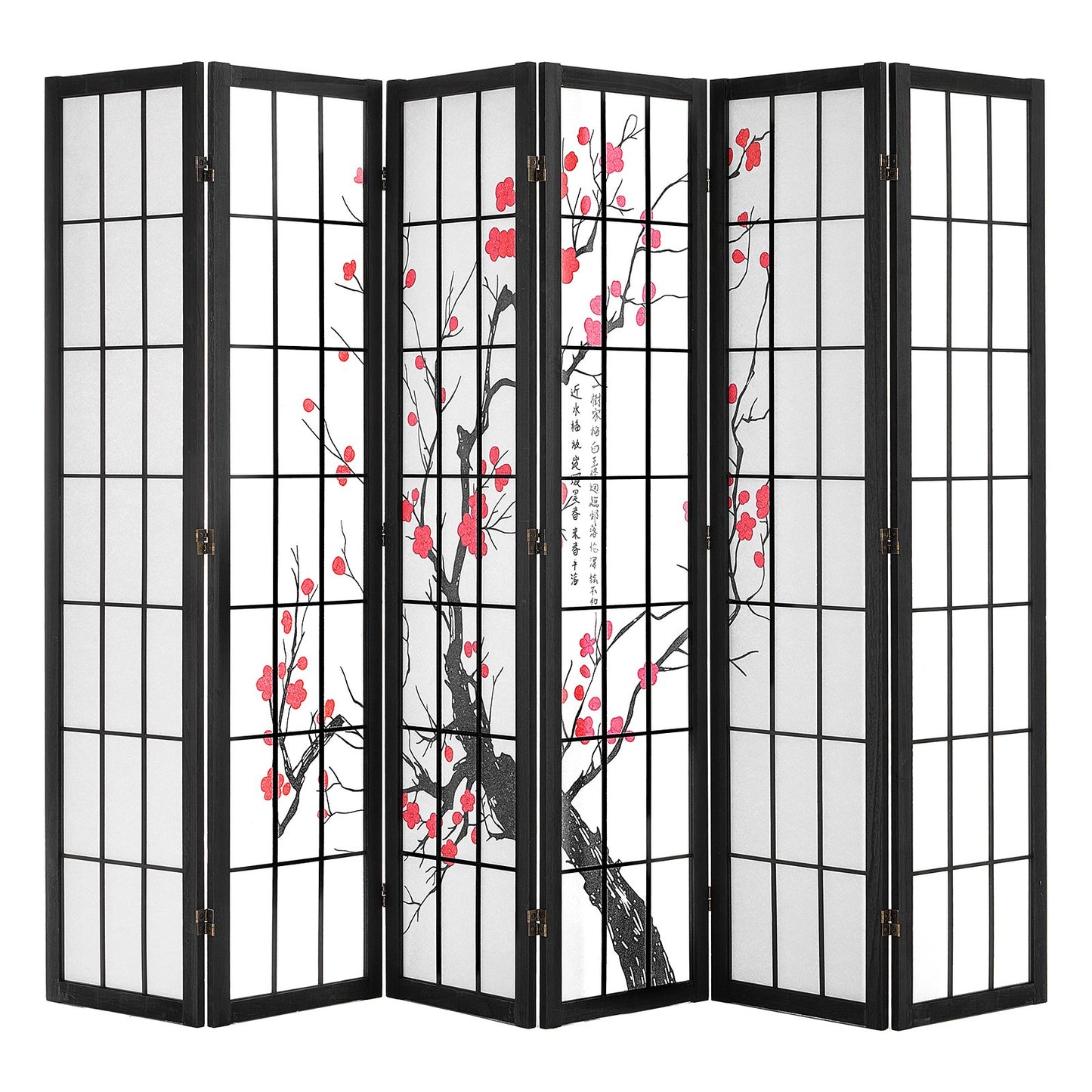 Wood Folding Japanese Room Divider - 6 Panel Privacy Screen