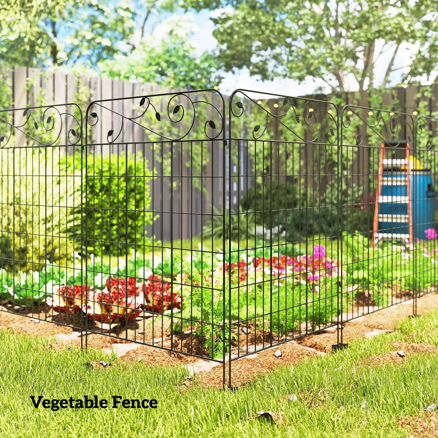 4 Pack Steel Garden Fence Panels - Rust-Resistant Black Edging
